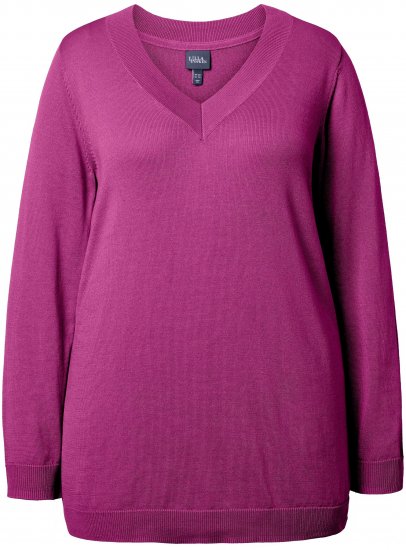 Ulla Popken Casual V-Neck Long Sleeve Sweater Berry - Sweatshirts & hoodies - 