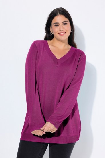 Ulla Popken Soft Fine Knit Pullover V-Neck Sweatshirt Dark Lilac - Sweatshirts & hoodies - Sweats, hoodies et mailles douillets
