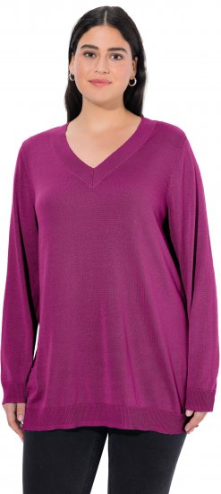 Ulla Popken Soft Fine Knit Pullover V-Neck Sweatshirt Dark Lilac - Sweatshirts & hoodies - 
