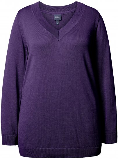 Ulla Popken Soft Fine Knit Pullover V-Neck Sweatshirt Deep Violet - Sweatshirts & hoodies - 