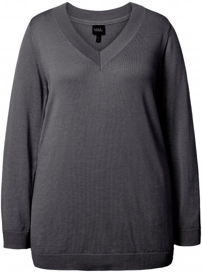 Ulla Popken Casual V-Neck Long Sleeve Sweater Charcoal Grey Melange - Sweatshirts & hoodies - 