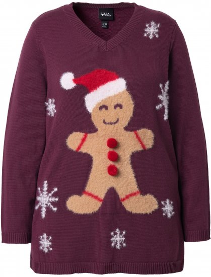 Ulla Popken Gingerbread Man Christmas Sweater Dark Wine Red - Sweatshirts & hoodies - 