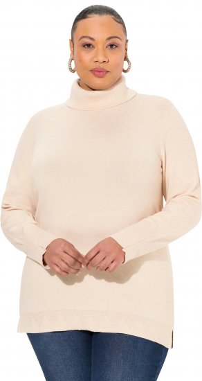 Ulla Popken Turtleneck Ribbed Trim Long Sleeve Sweater Nature Melange - Sweatshirts & hoodies - 
