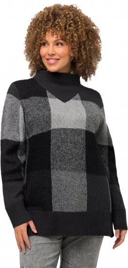 Ulla Popken Grand Check Long Sleeve Sweater Charcoal Grey Melange - Sweatshirts & hoodies - 