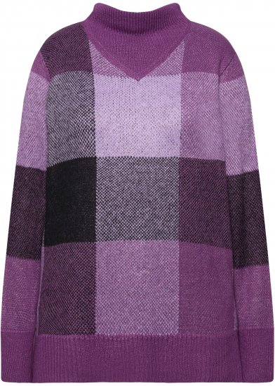 Ulla Popken Grand Check Long Sleeve Sweater Violet - Sweatshirts & hoodies - 