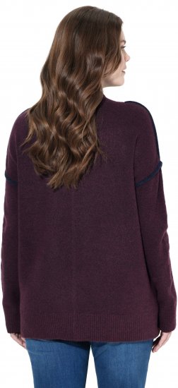 Ulla Popken Contrast Trim Long Sleeve Sweater Dark Ruby - Sweatshirts & hoodies - 