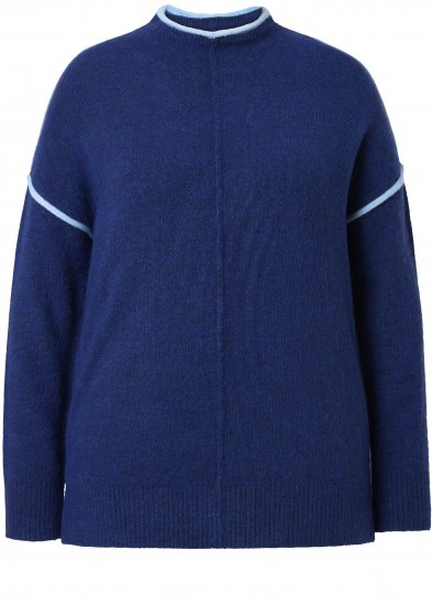 Ulla Popken Contrast Trim Long Sleeve Sweater Dark Blue - Sweatshirts & hoodies - 