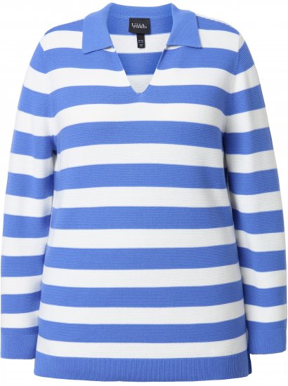 Ulla Popken Striped Polo Collar Long Sleeve Sweater Aegean Blue - Sweatshirts & hoodies - 