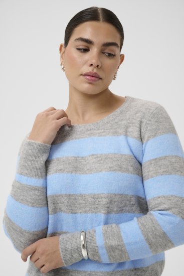 Kaffe Curve Niela Pull rayé Gris clair/Bleu - Pulls et mailles - 