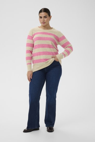 Kaffe Curve Niela Pull rayé Gris plume/Rose chiné - Pulls et mailles - 
