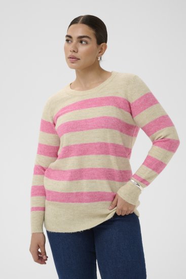 Kaffe Curve Niela Pull rayé Gris plume/Rose chiné - Pulls et mailles - 