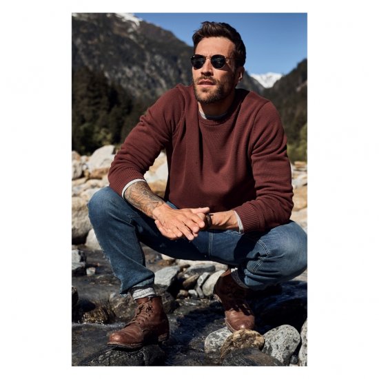 JP1880 Classic Round Neck Long Sleeve Sweater Brick Brown - Sweatshirts & hoodies - Sweatshirts/Hoodies grande taille homme