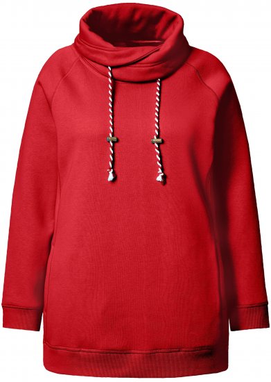 Ulla Popken Drawstring Collar Long Sleeve Sweatshirt Salsa Red - Sweatshirts & hoodies - 