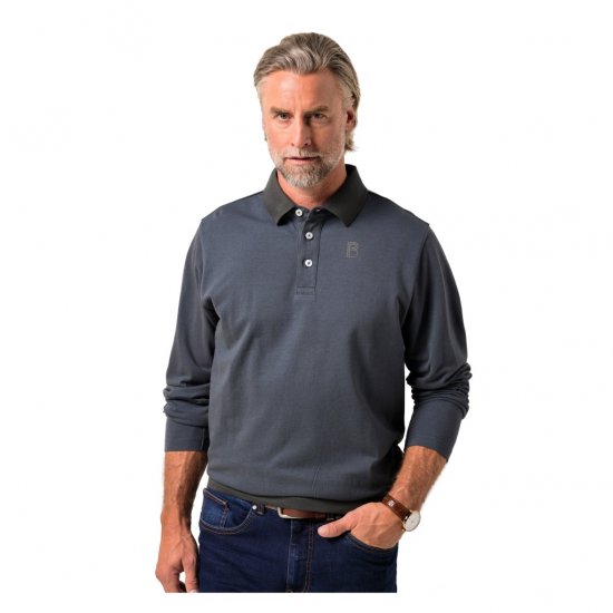 Boston Park Polo Shirt Long Sleeve Pique Grey - Polos - Polos homme grande taille