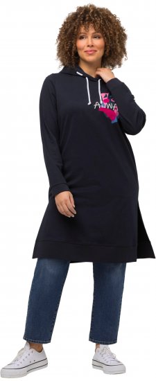 Ulla Popken Extra Long Abstract Graphic Hoodie Navy - Sweatshirts & hoodies - 