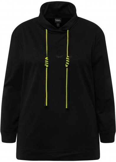 Ulla Popken GLOW Lettered Collared Sweatshirt Black - Sweatshirts & hoodies - 