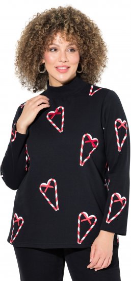 Ulla Popken Candy Cane Graphic Sweatshirt Black - Sweatshirts & hoodies - 