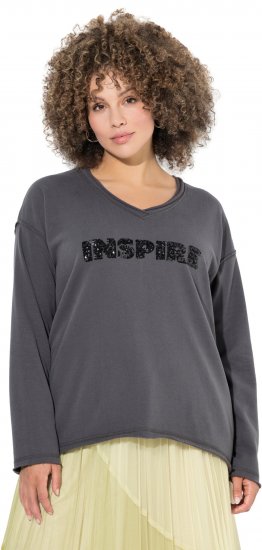 Ulla Popken Inspire Lettering V-Neck Sweatshirt Graphite Grey - Sweatshirts & hoodies - 