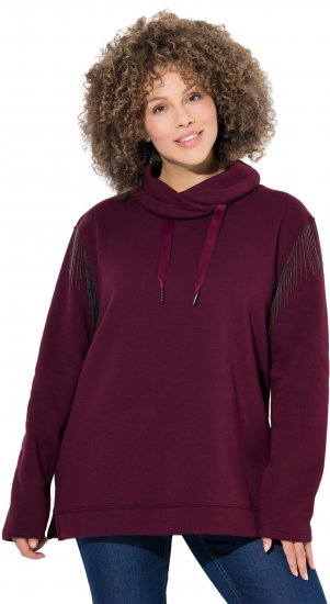 Ulla Popken Chain Fringe Smooth Fleece Sweatshirt Dark Wine Red - Sweatshirts & hoodies - 