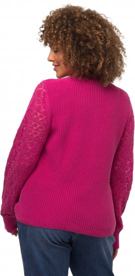 Ulla Popken Shaker Stitch Cropped Gathered Sweater Fuchsia Pink - Sweatshirts & hoodies - 