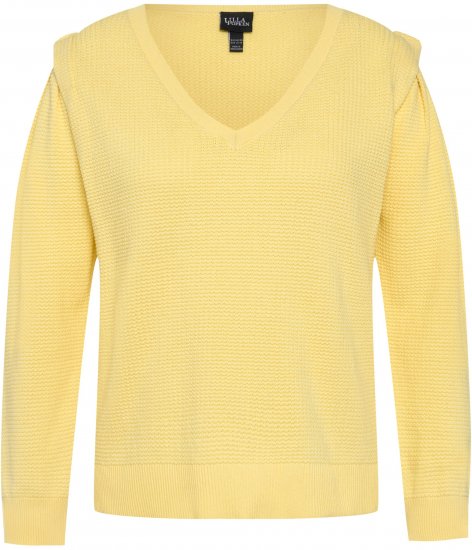 Ulla Popken Shoulder Accent Classic Fit Textured Knit Sweater Lemon Yellow - Sweatshirts & hoodies - 