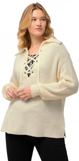 Ulla Popken Lace Up Sailor Collar Sweater Vanilla - Sweatshirts & hoodies - 