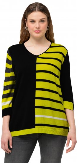 Ulla Popken Mixed Stripe 3/4 Sleeve Colorblock Sweater Apple Green - Sweatshirts & hoodies - 