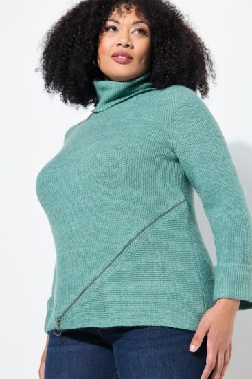 Ulla Popken Asymmetric Zipper Turtleneck Sweater Green - Sweatshirts & hoodies - Sweats, hoodies et mailles douillets