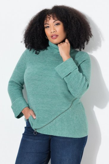 Ulla Popken Asymmetric Zipper Turtleneck Sweater Green - Sweatshirts & hoodies - Sweats, hoodies et mailles douillets