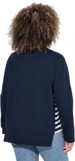 Ulla Popken Stripe Panel Long Sleeve V-Neck Sweatshirt Navy - Sweatshirts & hoodies - 
