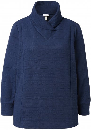 Ulla Popken Eco Cotton Stripe Textured Sweatshirt Navy - Sweatshirts & hoodies - 