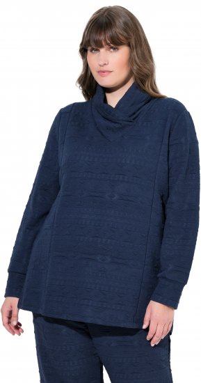Ulla Popken Eco Cotton Stripe Textured Sweatshirt Navy - Sweatshirts & hoodies - 
