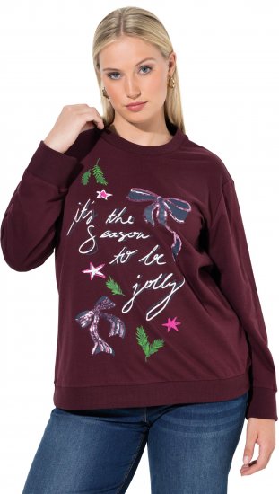 Ulla Popken Sparkling Sequin Bows Christmas Sweatshirt Plum - Sweatshirts & hoodies - 