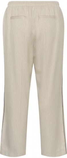 Kaffe Curve Sirana Pants Beige Melange/Black Stripe - Pantalons en tissu - 