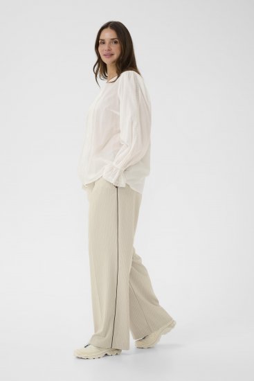 Kaffe Curve Sirana Pants Beige Melange/Black Stripe - Pantalons en tissu - 