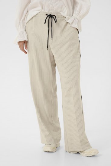 Kaffe Curve Sirana Pants Beige Melange/Black Stripe - Pantalons en tissu - 