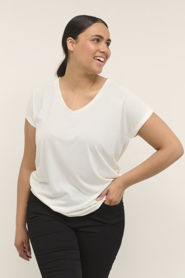 Kaffe Curve Lina V-Neck T-Shirt White - T-shirts - 