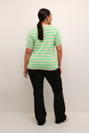 Kaffe Curve Lizzy Pull rayé Gris plume chiné/Vert - T-shirts imprimés pour femme - 