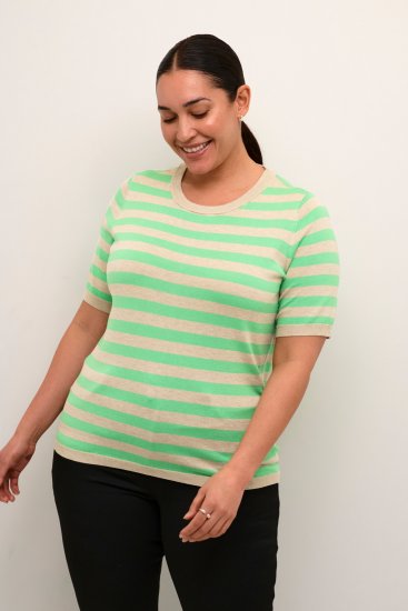 Kaffe Curve Lizzy Pull rayé Gris plume chiné/Vert - T-shirts imprimés pour femme - 