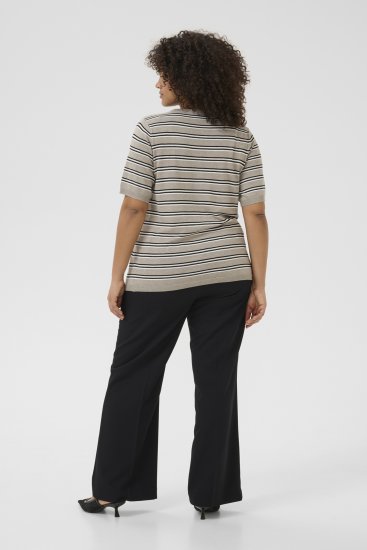 Kaffe Curve Lizzy Pull rayé Beige/Noir - T-shirts imprimés pour femme - 