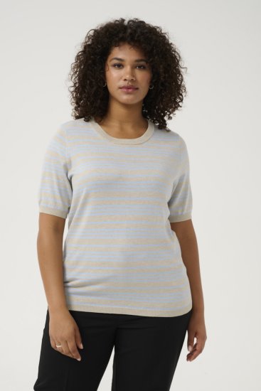 Kaffe Curve Lizzy Pull rayé Beige/Bleu doux - T-shirts imprimés pour femme - 