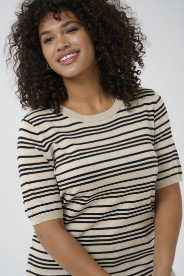 Kaffe Curve Lizzy Pull rayé Beige/Noir rayé - T-shirts imprimés pour femme - 