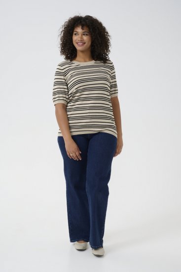Kaffe Curve Lizzy Pull rayé Beige/Noir rayé - T-shirts imprimés pour femme - 