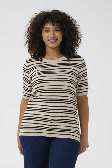Kaffe Curve Lizzy Pull rayé Beige/Noir rayé - T-shirts imprimés pour femme - 