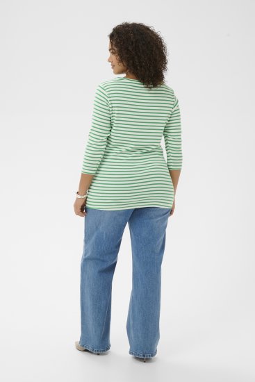 Kaffe Curve Lia Boatneck 3/4 T-Shirt Chalk/Bright Green - T-shirts et tops - 