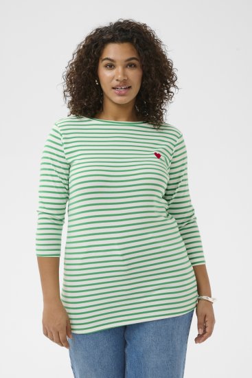 Kaffe Curve Lia Boatneck 3/4 T-Shirt Chalk/Bright Green - T-shirts et tops - 