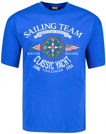 Adamo Motivshirt Sailing Comfort Fit Royal Blue - T-shirts - T-shirts Homme Grande Taille
