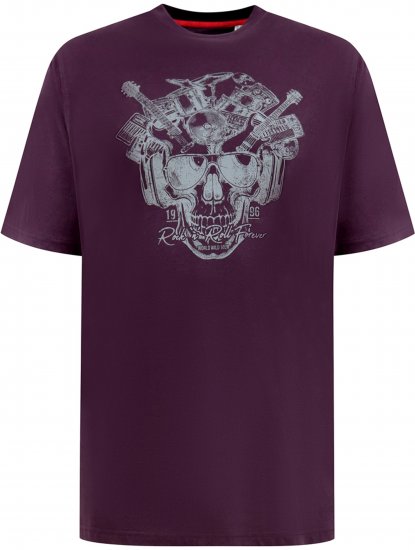 D555 Grimsby Rock n' Roll Skull Printed T-Shirt Burgundy - T-shirts avec impression - 