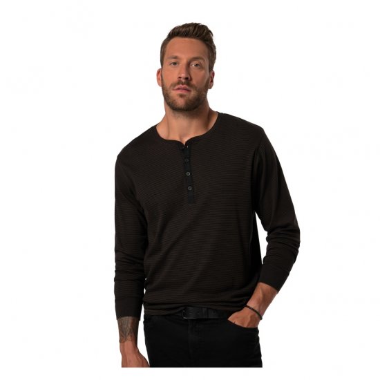 JP1880 T-Shirt Henley Long Sleeve Striped Brown TALL - VÊTEMENTS HOMME MT-6XLT - Vêtements Tall Homme