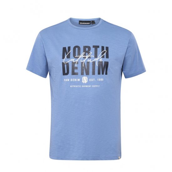 North Latitude Denim Printed Logo T-Shirt Dusty Blue - T-shirts - T-shirts Homme Grande Taille